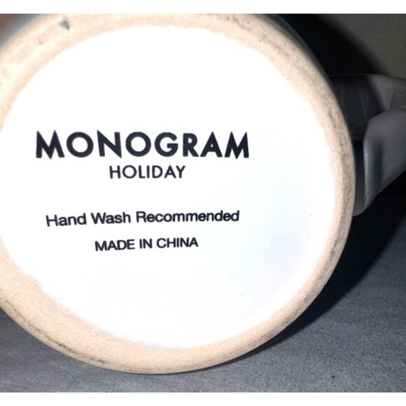 Monogram Holiday White Ceramic Mug K With Santa Hat & "Ho Ho Ho" Text - Picture 3 of 5